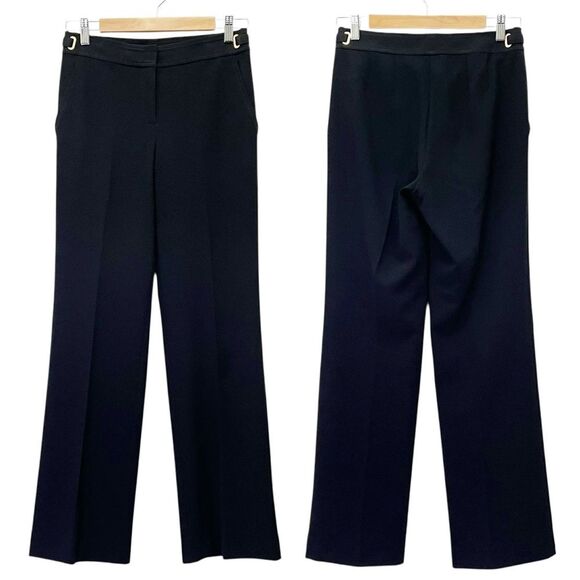St. John Black Wide Leg Dress Pants Size 2 Nordstrom Gold Buckle Trim USA Made - Picture 11 of 11